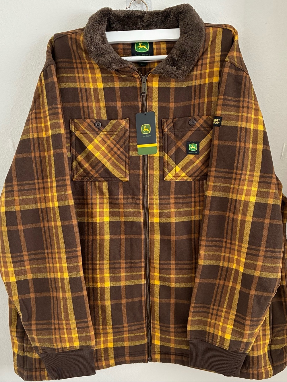 John Deere Flannel Sherpa Jacket Brown Plaid Men’s 2XL New With Tags